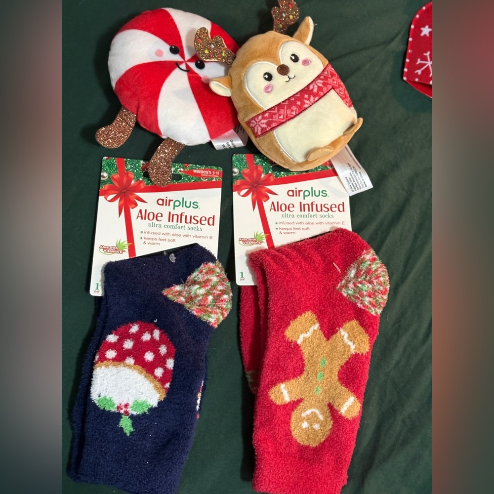 Airplus Aloe Infused Socks with Festive Designs , and 2 stuffed minis